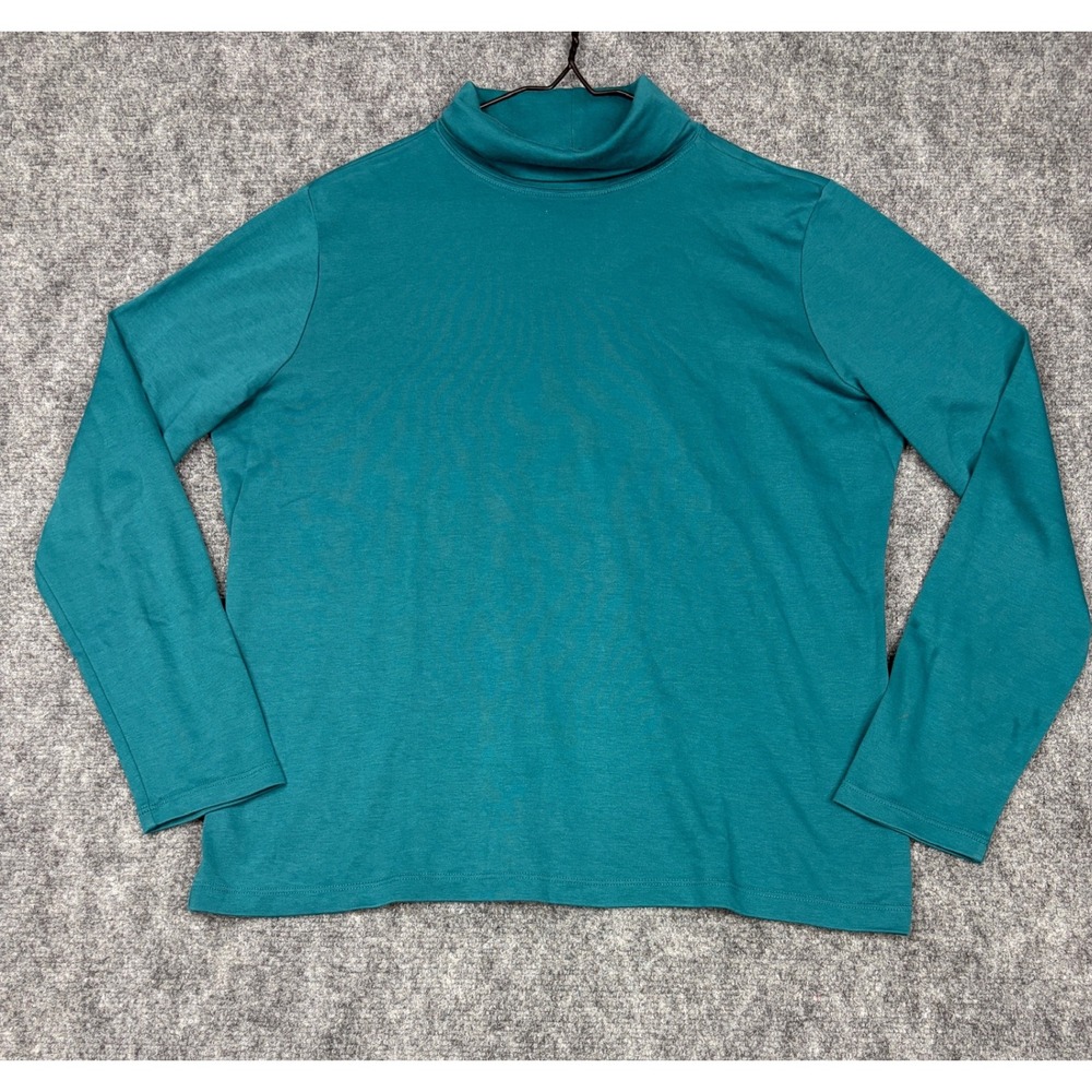 LL Bean Teal Green Supima Cotton Turtleneck Long Sleeve Top Misses L 214949